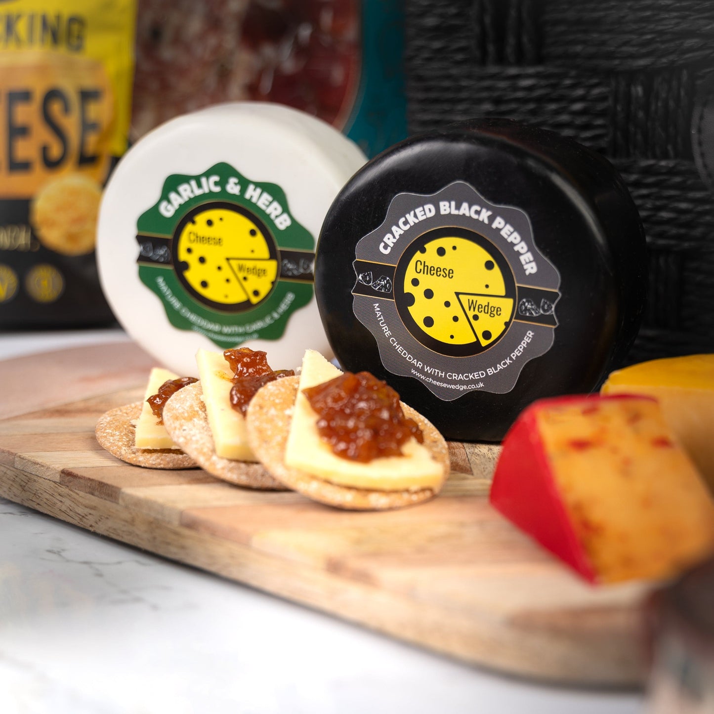 The Cheese Wedge Company Cheese & Charcuterie Hamper | 5 Cheeses, 2 Chutney, Charcuterie, Crackers & Cheese Bites In Hamper Basket