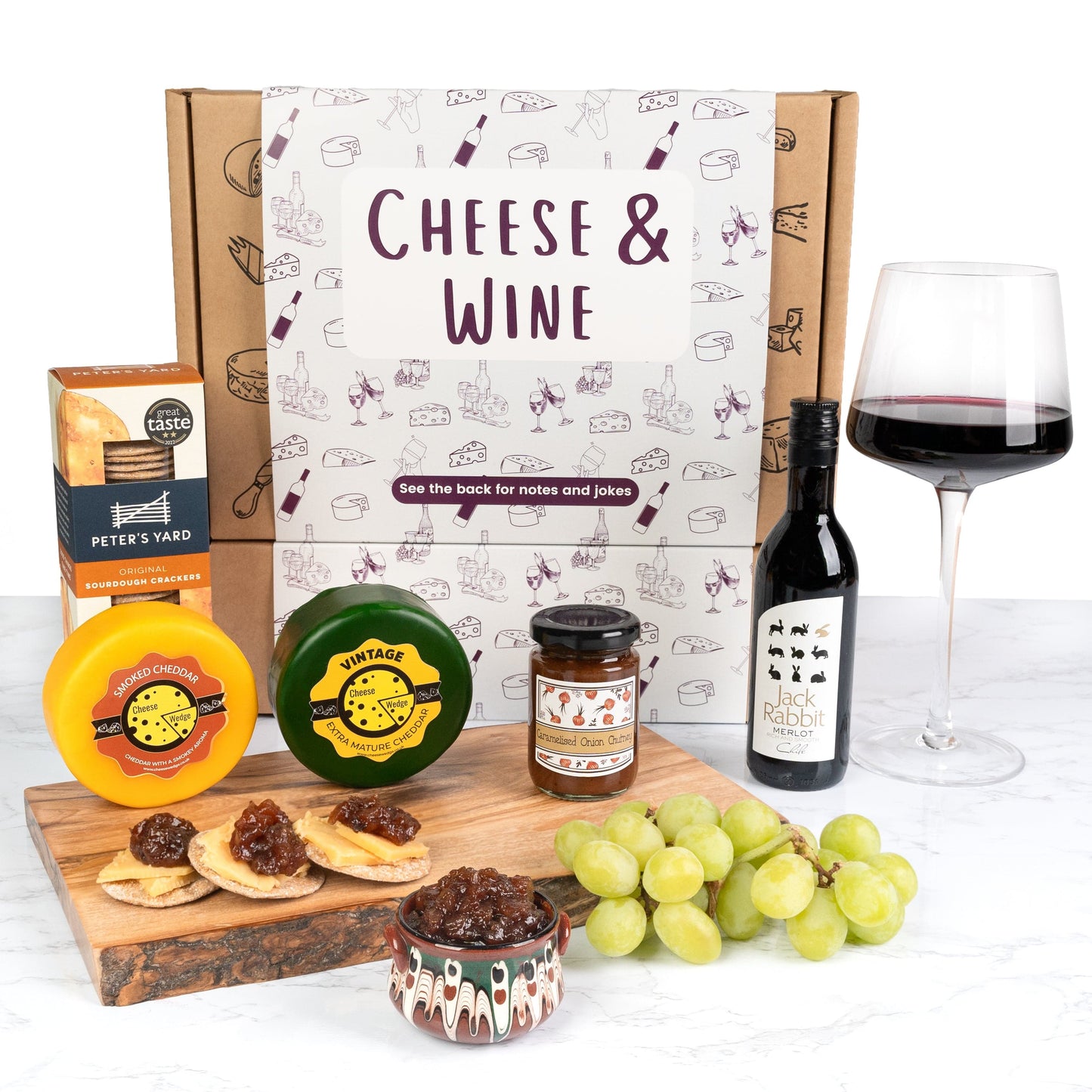 The Cheese Wedge Company Alcohol Hamper Red Wine & Cheese Gift Box - Including Crackers & Chutney
