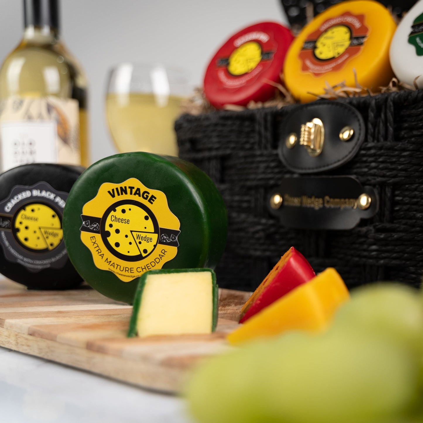 The Cheese Wedge Company Alcohol Hamper White Wine Cheese Truckle Hamper