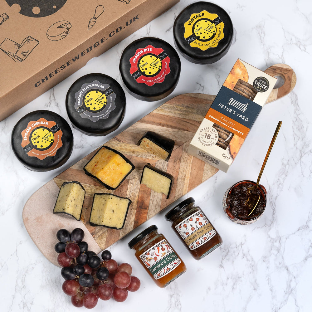 The Cheese Wedge Company Selection Box Cheese Wedge Company | Cheese, Chutney & Cracker Gift Box | 4 Luxury Handmade Cheeses, 2 Chutneys & Premium Crackers