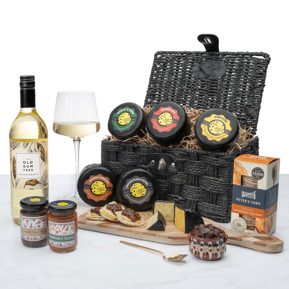 The Cheese Wedge Company Alcohol Hamper White Wine Cheese Truckle Hamper