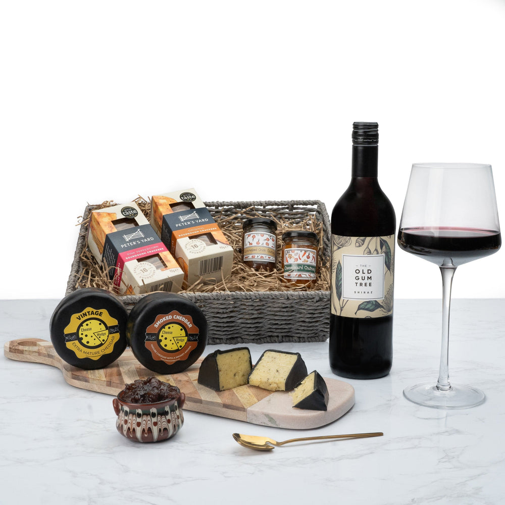 The Cheese Wedge Company Alcohol Hamper Cheese & Wine Gift Basket Set