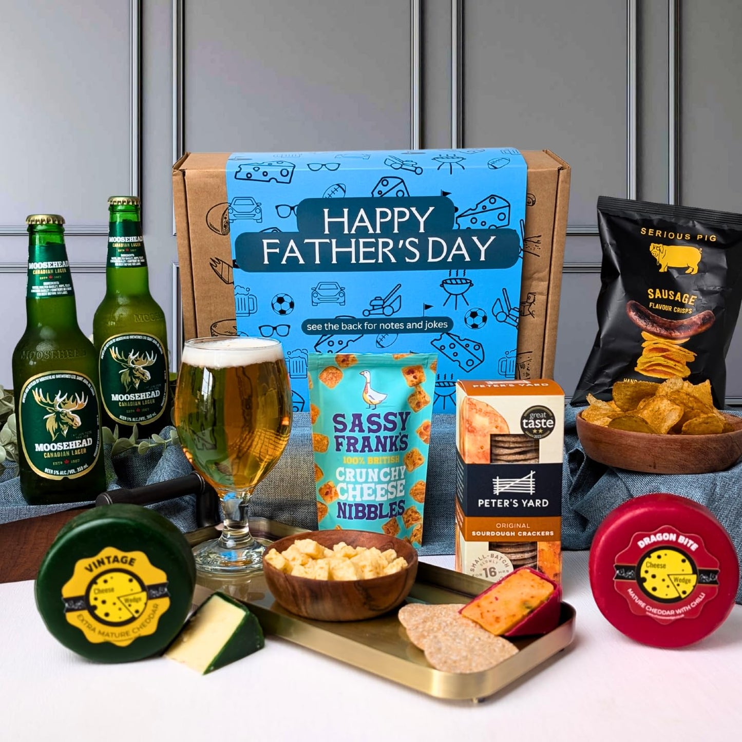 The Cheese Wedge Company Alcohol Hamper Father's Day Cheese & Beer Gift Box | Gourmet Food Box With Craft Larger, Cheese, Crackers & Savoury Snacks