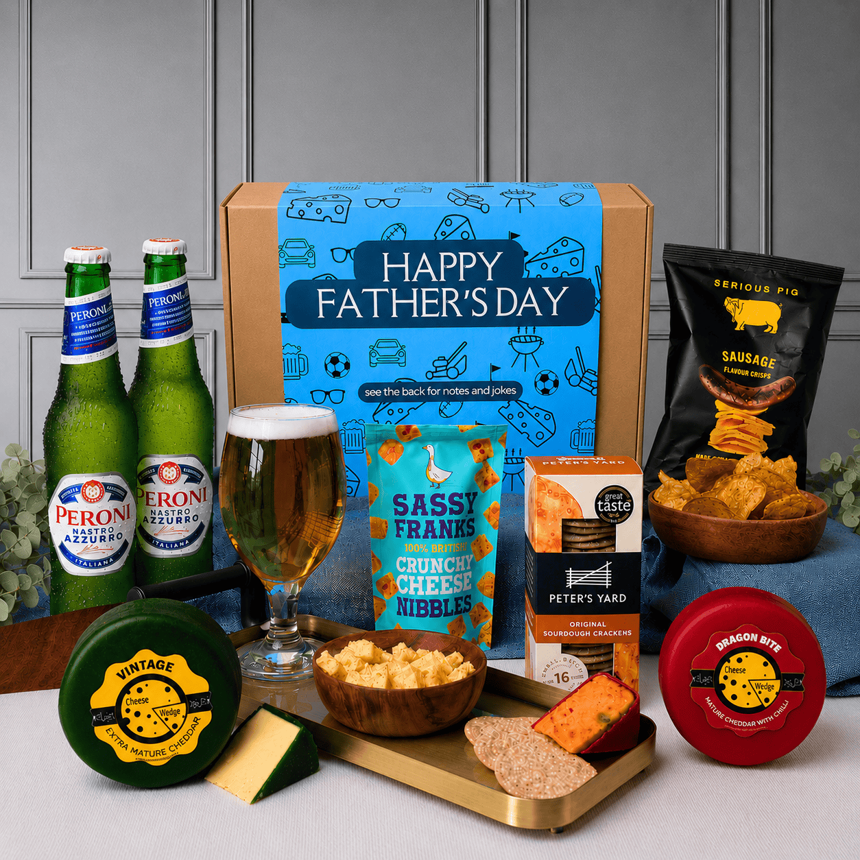 The Cheese Wedge Company Alcohol Hamper Father's Day Cheese & Beer Gift Box | Gourmet Food Box With Craft Larger, Cheese, Crackers & Savoury Snacks
