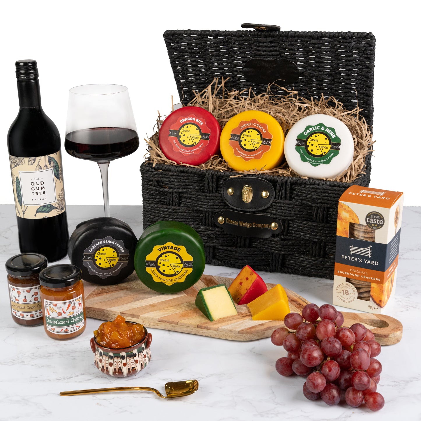 The Cheese Wedge Company Alcohol Hamper Luxury Cheese Truckle & Red Wine Hamper