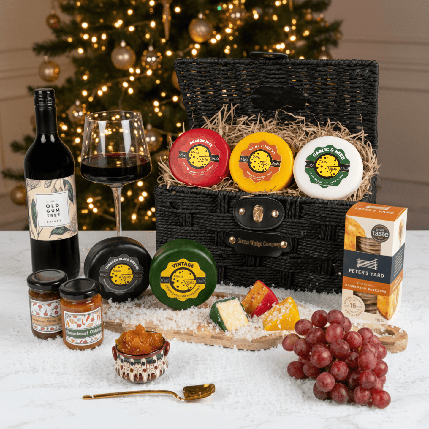 The Cheese Wedge Company Alcohol Hamper Luxury Cheese Truckle & Red Wine Hamper