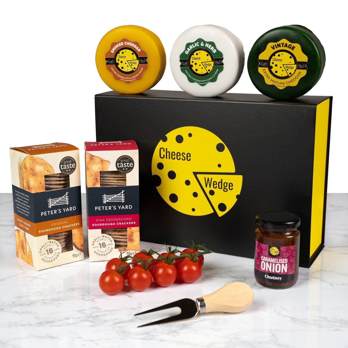 The Cheese Wedge Company The Artisan Cheese Gift Box | 3 Cheeses, 2 Crackers & 1 Chutney