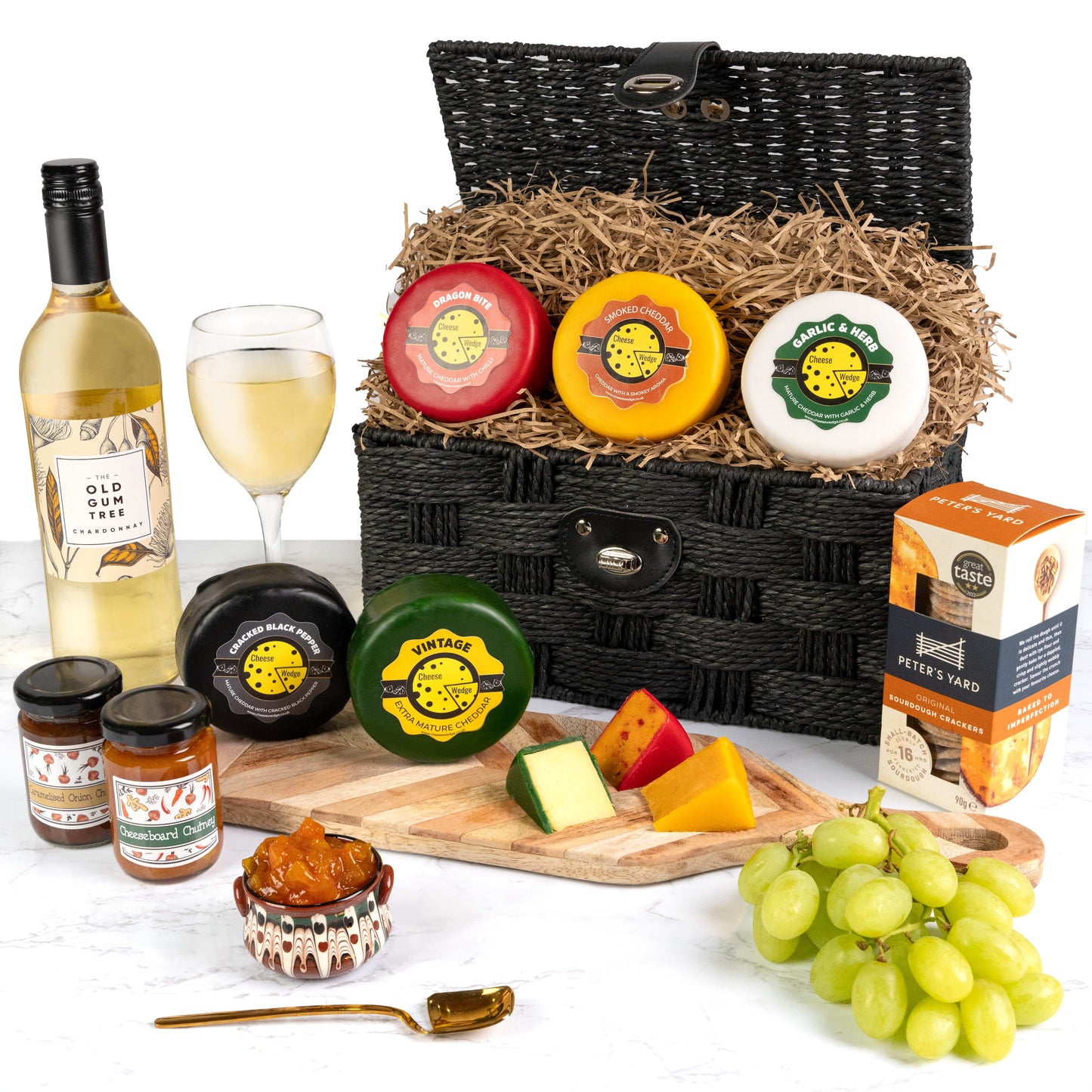 The Cheese Wedge Company Alcohol Hamper White Wine Cheese Truckle Hamper