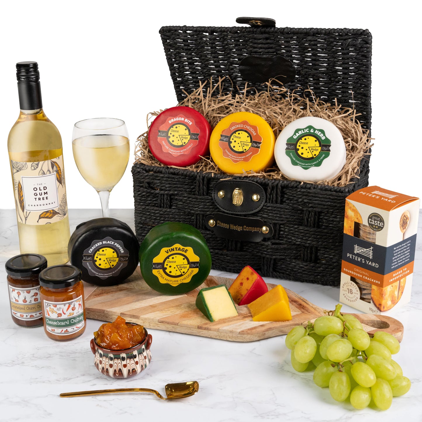 The Cheese Wedge Company Alcohol Hamper White Wine Cheese Truckle Hamper